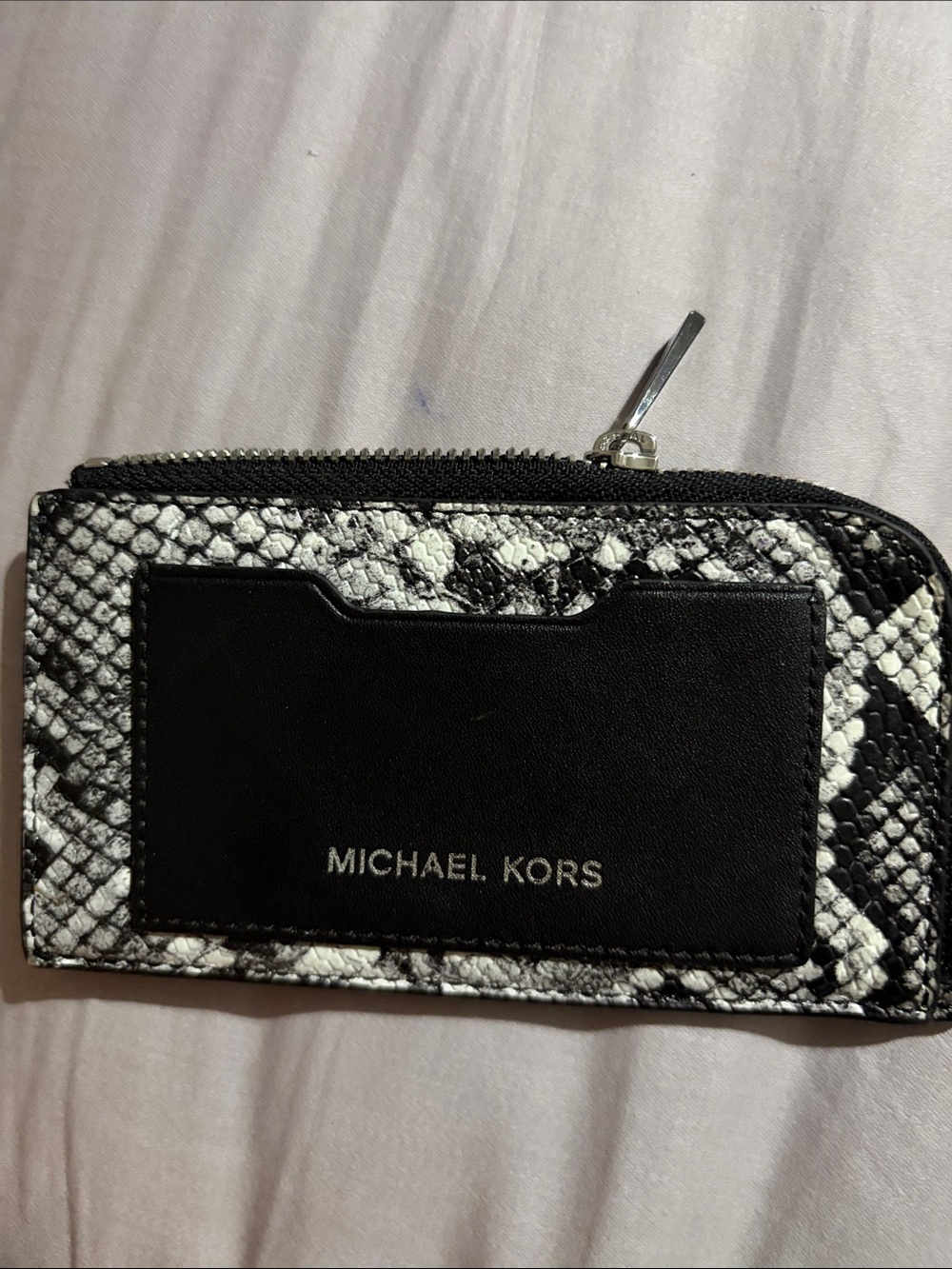 Michael Kors Black and White Snake-Print Card Holder Wallet